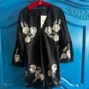 Zara Black Floral Embroidered Jumpsuit